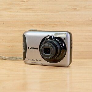 Canon PowerShot A490 Digital Camera Silver 10.0MP 3.3x Zoom Tested Works